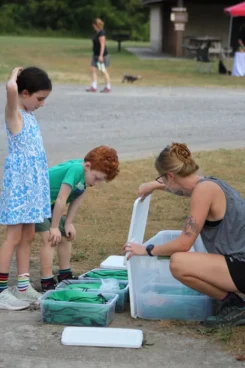 Kids using Jr. Naturalist toolkits at Bald Eagle State Park